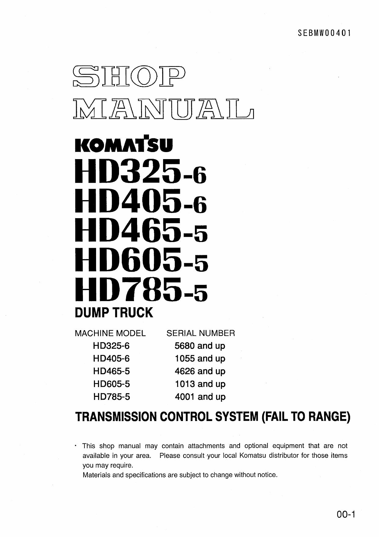 HD325-6 HD405-6  HD465-5  HD605-5  HD785-5 Shop Manual